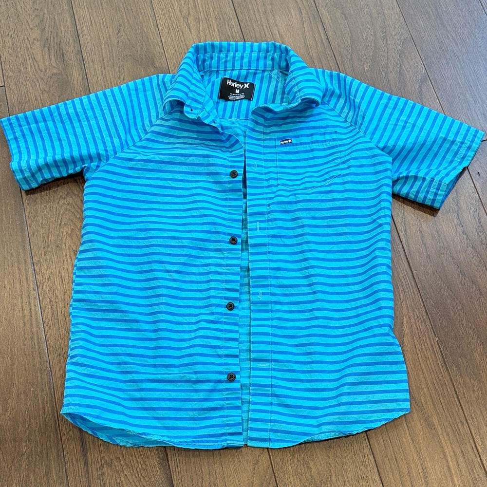 Hurley Kids Aqua Striped Button Down Shirt Medium C3-084